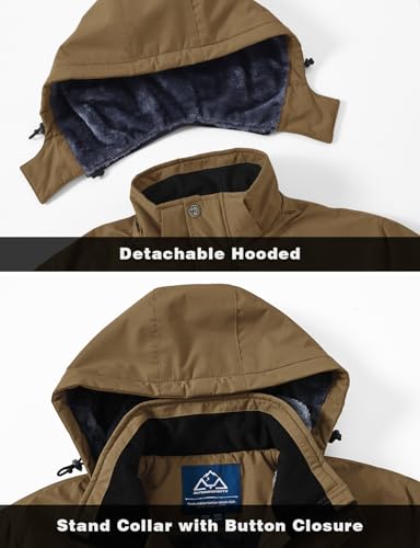 Image of TBMPOY Men's Winter Ski Jacket Waterproof Warm Snow Insulated Coat Fleece Lined Snowboard Hooded Raincoat