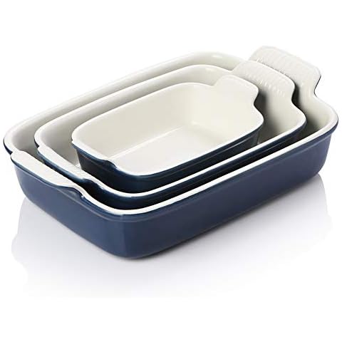 SWEEJAR Porcelain Bakeware Set for Cooking, Rectangular Ceramic Casserole Dish, Lasagne Pans for Casserole Dish, Cakes, Dinner, Kitchen, Banquet and Daily Use (Dark Blue) Cover