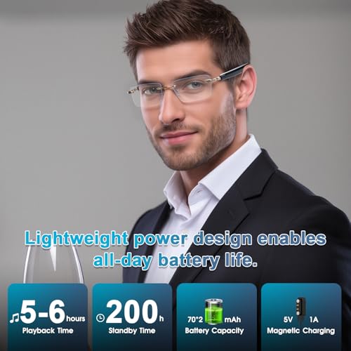 Image of AI Smart Glasses for Men & Women,Spring-hinged Bluetooth 6.0 Smart Glasses with 164 Languages (Real-Time Translation), Photochromic Lens,Free App,Rimless AI Translator Glasses for Work /Travel (Black