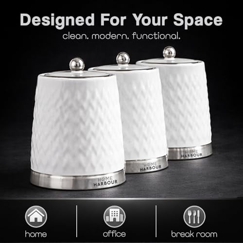 Home Harbour Eden Collection Set of 3 Tea, Coffee & Sugar Canisters | Modern Ceramic Glossy Jars with Airtight Lids for Kitchen Organisation - Image 4