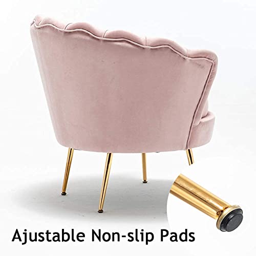 Image of Living Room Vintage Velvet Fabric Tub Armchairs with Metal Leg Armrests Lounge Comfortable Royal & Luxury (Pink, Single Chair)