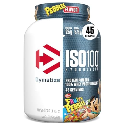Dymatize ISO100 Hydrolyzed Protein Powder, 100% Whey Isolate , 25g of Protein, 5.5g BCAAs, Gluten Free, Fast Absorbing, Easy Digesting, Fruity Pebbles, 3 Pound