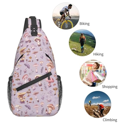 Image of SUPLUCHOM Sling Bag Mushrooms Vintage Botanical Hiking Daypack Crossbody Shoulder Backpack Travel Chest Pack for Men Women