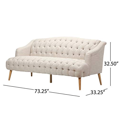 Image of Modern Wingback Tufted Velvet Loveseat, 73.25 inch 3 Seat Sofas Settee Bench Banquette Chesterfield Love Seat with High Back Thick Padded Cushioned Upholstered Couch for Living Room, Victorian, Beige
