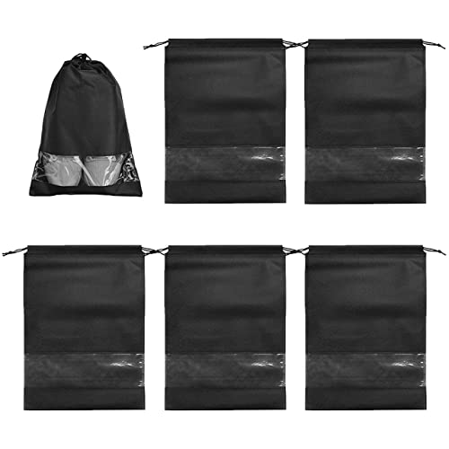 GoodsLand 【 2color 】 透明窓付き 巾着袋 無地 大 大容量 大きめ 特大 巾着 不織布 バッグ 旅行 収納 袋 シューズ 靴 44cm×32cm GD-KTBAG-5SET-BK