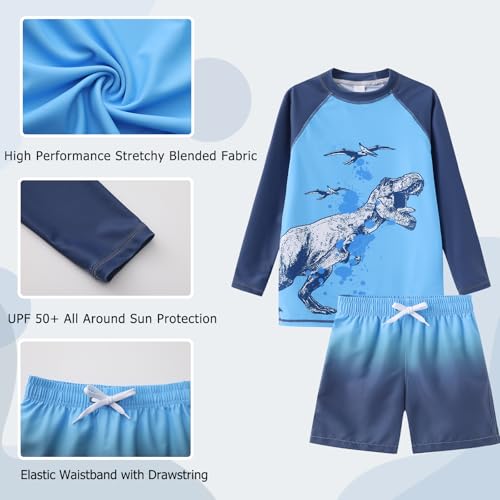 Image of Boys Two Piece Rash Guard Swimsuits Set with Swim Trunk Kids Long Sleeve Bathing Suit Swimwear Set