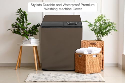 Image of Stylista Waterproof and Dustproof Polyester Washing Machine Cover Compatible for Godrej 10 Kg Semi-Automatic Top Loading WSEDGE NEO 100 5.0 PB3 SLGR, Beige