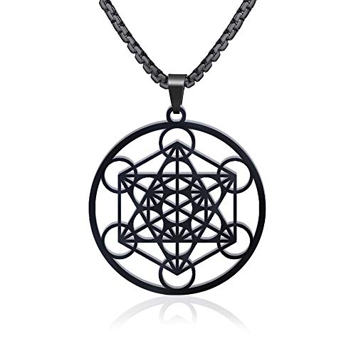 FLYUN Metatron’s Cube Pendant for Men Women, Sacred Geometry Seals