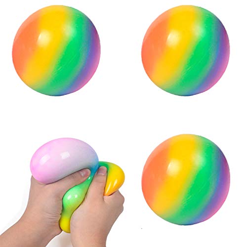 3PCS Rainbow Stress Balls, Rainbow Color Stress Relief Ball Toy with Premium Stretchy, Sensory Stress Relief Squeeze Ball Toys for Kids and Adults, Decompression Toy for Office and Home (3pcs)
