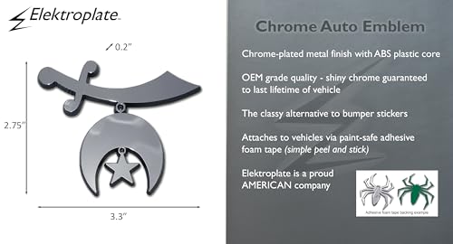 Image of Elektroplate Shriners OEM Chrome Emblem for Cars, Trucks, and All Auto | Universal Fit at 3.3 inch x 2.75 inch | Weatherproof