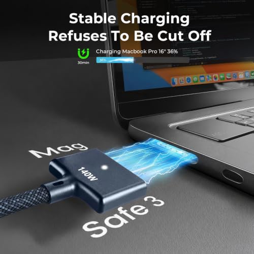 Image of MX 140W USB-C to Magnetic 3 Cable, Compatible with MacBook Pro 2021 M1 Pro & Max Chip 14 inch 16 inch, MacBook Air 2022 M2, MacBook Pro 2023 M2 Pro & Max Chip 14 inch 16 inch, Safe 3 Cable for MacBook - 6.6ft