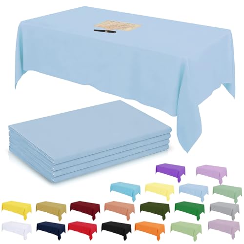 4Pack Plastic Baby Blue Table Cloth Party for Rectangle Tables 137x274cm Decorative Paper Table Cloths for Parties Disposable Macaron Blue Party Decorations Table Cover for Picnic Baby Shower Birthday