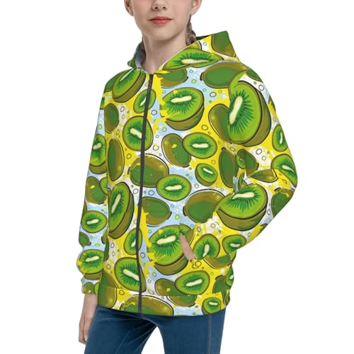 Watercolor Kiwi Fruits Summer Kid Hoodies Boys Zip Up Sweatshirts Girls Pullover with Pocket