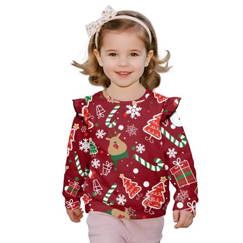 Sweatshirt for Toddler Baby Girls Casual Crewneck Pullover Long Sleeve Tops with Ruffle Trim Soft Shirts 1T-8T