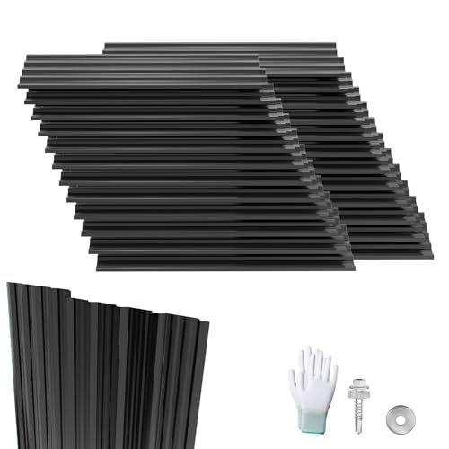 LZQ 24 pièces de tôle trapézoïdale 129,5x45 cm, 14 m² Tôles ondulées galvanisées en acier, tôle profilée pour abris de jardin, carport, Noir