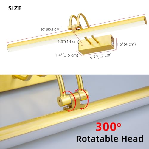 Image of RAIFOOLLY Picture Light,Picture Lights for Wall Cordless,20 inch Picture Lights with Timer and Dimmable,Battery Wall Lights for Display Gallery Painting Art Frame Portrait-Brass 2Color