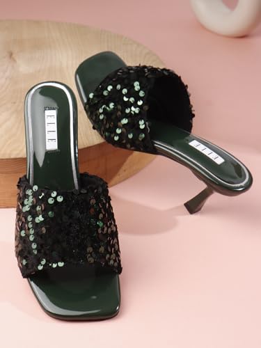 Image of ELLE Women's Sequin-Embellished Square-Toe Heeled Sandals