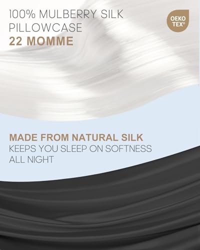 Image of THXSILK Set of 2 100% Mulberry Silk Pillowcase for Hair and Skin Health, 22 Momme Soft and Smooth Pillowcases with Hidden Zipper, Both Sides Premium Pure Silk, California King 20 inchx40 inch, Black