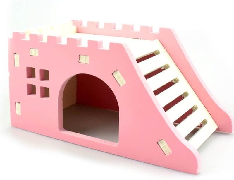 Hamster House Pet Supplies Small Animal Hamster Nest Pet Hedgehog Castle Toy 1 Pcs Observation Platform Deck Ladder Pet Toy House/Bridge Hamster Cages and Habitats (Color : Pink House)