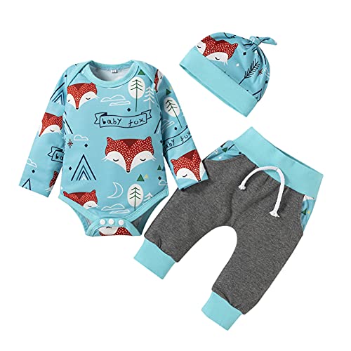 Image of Ayalinggo Newborn Baby Boy Clothes Cute Print Onesie Romper Pocket Pants Outfit Fall Winter Baby Boy Clothing