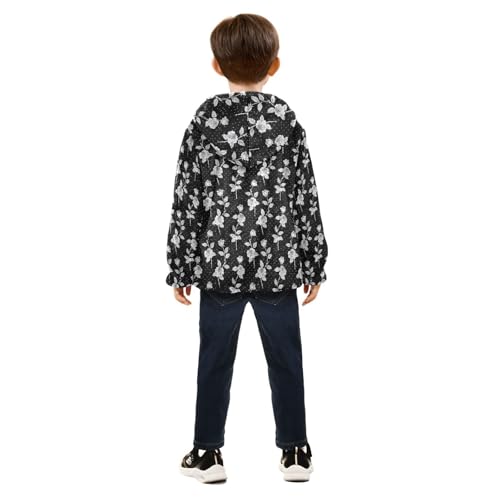 Rose Flowers Boys Fleece Coat,Children's Zip-Up Hoodie Jacket,Baby Warm Fashion Outerwear 3-10T,A1133474