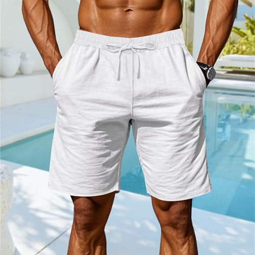Men Summer Linen Shorts Elastic Waist Drawstring Shorts with Pocket 2025 Casual Fashion Beach Pants Fitness Sweatpant3