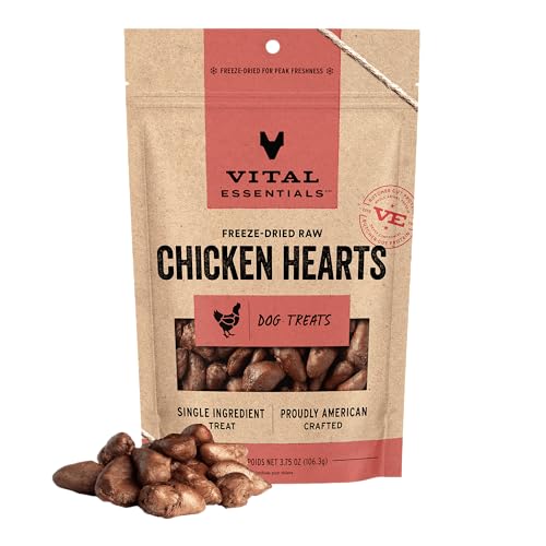 Image of Vital Essentials Freeze Dried Raw Chicken Hearts Dog Treats | Single Ingredient | Premium Quality | Grain Free Treats for Dogs, 3.75 oz Bag
