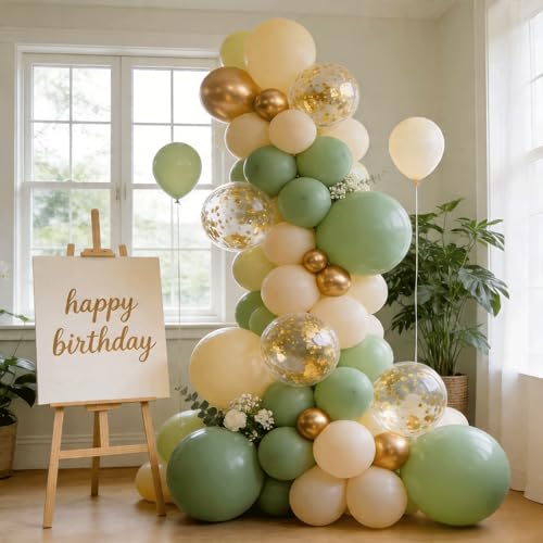 Image of Sage Green and Gold Balloon Arch Kit 129 PCS