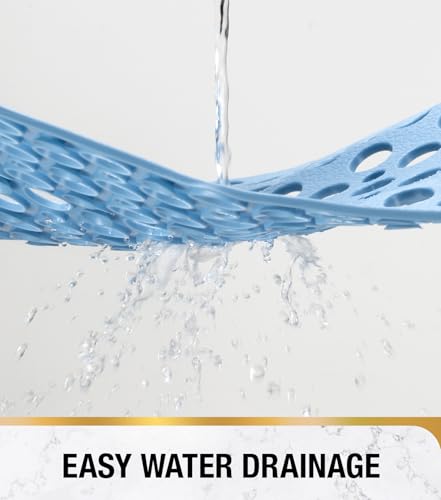 HITSLAM Badewannenmatte rutschfest, 70 x 38 cm TPE Antirutschmatte für Badewanne & Dusche, Schimmelresistente & BPA-freie Badematte, Maschinenwaschbar, größere Abflusslöcher, Duschmatte, Blau