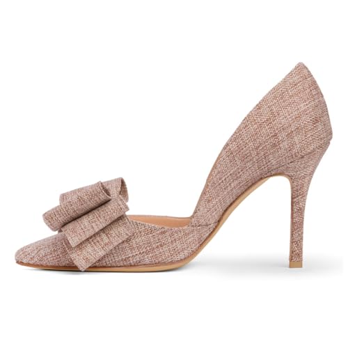 XYD Women Pointed Closed Toe Slip On Pumps Oversized Bows Stiletto High Heel Dress Party Shoes2