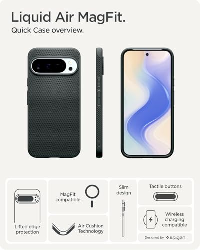 Image of Spigen Liquid Air MagFit Back Cover Case for Pixel 10 Pro /10, Pixelsnap Compatible, Slim Matte Grip - Polycarbonate + TPU | Abyss Green