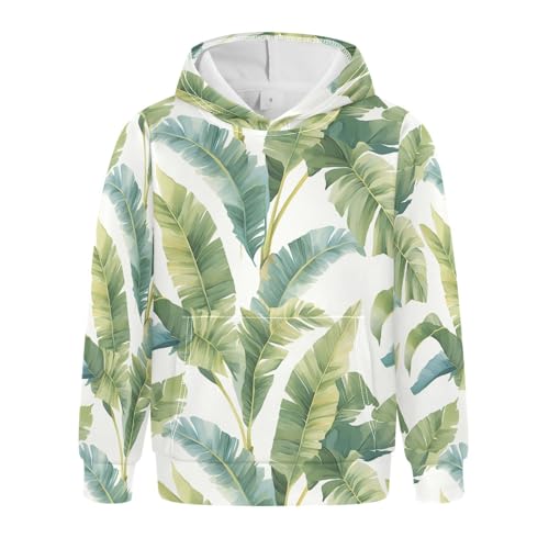 KLL Tropical Banana Leaf Toddlers and Girls' Sweatshirts Long Sleeve Hooded Pullover Hoodies Kangaroo Pocket