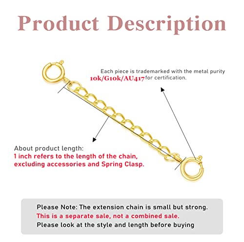10k Real Gold 1"/1.5"/2"/3"/4" Necklace Extender Chain, Durable Strong Removable Gold Chain Extender, 10k Gold Adjustable Extension Chain for Necklace Bracelet Anklet2