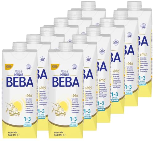 BEBA Junior 1-3 Jahre Milchgetränk trinkfertig, Mit HMO, Altersgerecht angepasster Proteingehalt, Ohne Palmöl, Ohne Fischöl, Kleinkindnahrung, 12er Pack (12 x 500ml)
