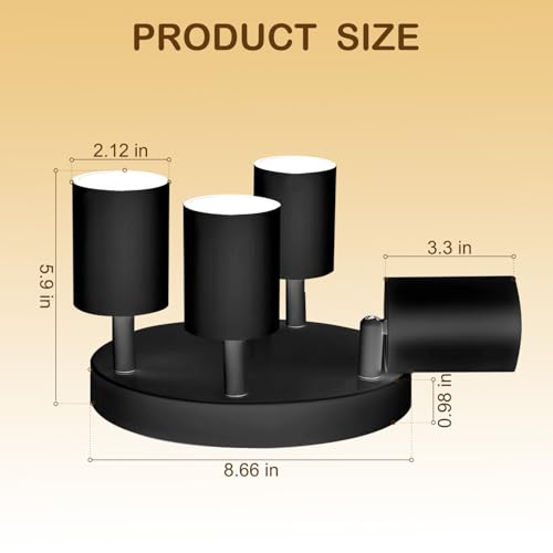 Image of Wiseworld 4 Light Track Lighting Fixtures for Ceiling LED Black Spot Lights Indoor Round Chassis GU10 Base Lamp Rotatable Modern Ceiling Spotlight for Bedroom Kitchen Hallway (Bulb Not Included)