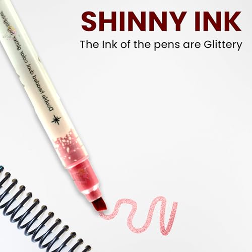 Image of WISHKEY Double-Head Glitter Marker Pens, Shining Non-Toxic Ink, Quick Drying Shimmery Colorful Highlighter Pens for Multipurpose, Stationery Items for Kids and Adults, 8+ Years (Pack of 6, Multicolor)