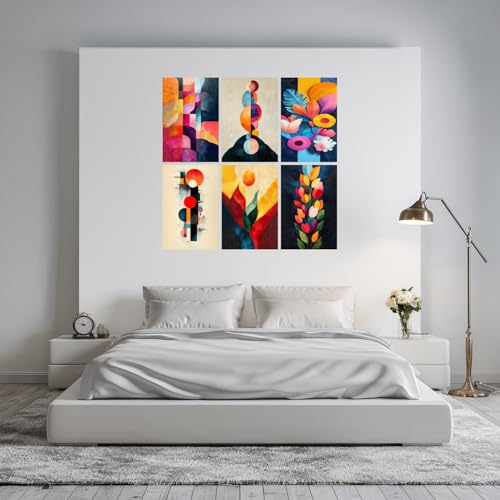 Image of SiddArtify Abstract Geometric Wall Art Prints Set - Modern Colorful Poster Decor for Living Room Bedroom Office - 8x12 inch Board Pack of 6