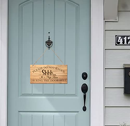 Shhh It's Nap Time Please Do Not Knock Or Ring The Door Bell Wall Decor Sign, Printed Wood Plaque Sign, Hanging Door Signs, Baby Sign For The Nursery, Baby Sleeping Front Door Wall Art Sign 12" X 6" #TOP1