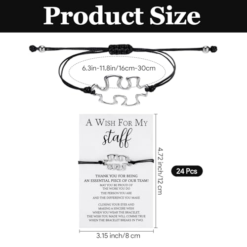 24 Pcs Coworker Employee Appreciation Gifts Bracelets with Cards, A Wish for My Staff Appreciation Gifts for Coworkers, Adjustable String Team Gift for Employees Teacher Volunteers Nurse2