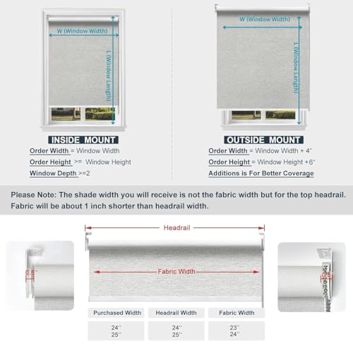 Image of Roller Blinds for Windows 70 Inch W X 72 Inch L | Light Filtering Roll-Up Shades Sun UV Protection for Home & Office Grey | Heavy Duty in 38 MM Pole