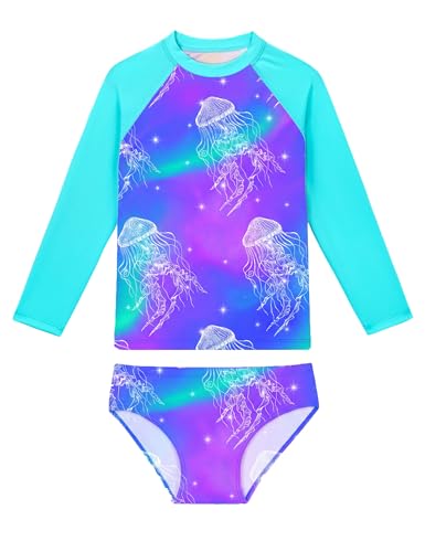 Image of Girls Swimsuit Long Sleeve Rush Guard Bathing Suit Swimwear with Bikini Bottom Sun Protection