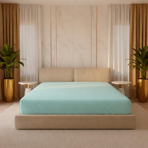 Image of Single Size Fitted Sheet- Egyptian Cotton 500 Thread Count Hotel Luxury 1 Piece Single Fitted Bedsheet- Fit Mattress Up to 12 inch- Extra Soft, Wrinkle Free, Breathable Sheet- Aqua Blue