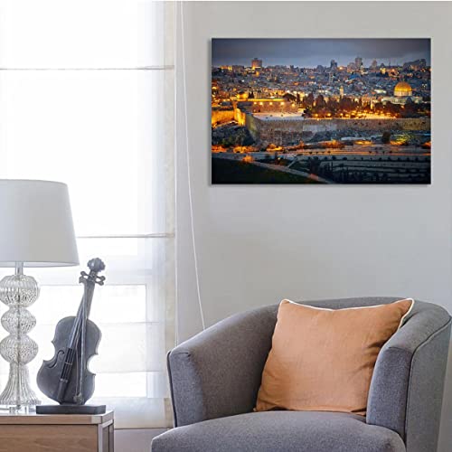 Jerusalem City Night Poster Urban Landscape Decor Aesthetic Vintage Prints Jerusalem At Night Canvas Wall Art Picture Modern Wall Decoration For Living Room Bedroom Home Office 12X18 Inch Unframed #TOP3