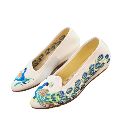 Chaussures plates fait main avec broderie paon traditionnelle