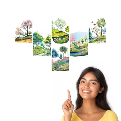 Image of SiddArtify Whimsical Watercolor Landscape Art Print Set - Set of 2-4x6 Inch - Board (Pack of 6) - Sticker (Pack of 6) Wall Room Decoration art Poster Prints