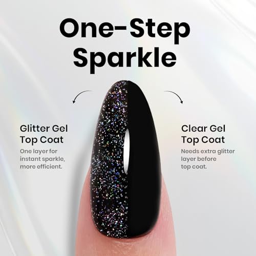 Image of beetles Gel Polish Glitter Top Coat 15ml, Stay Shining No Wipe Reflective Silver Mix Glitter Shiny Clear Gel Nail Polish Long Lasting High Gloss UV Lamp Nail Art Design Manicure Gifts for Women