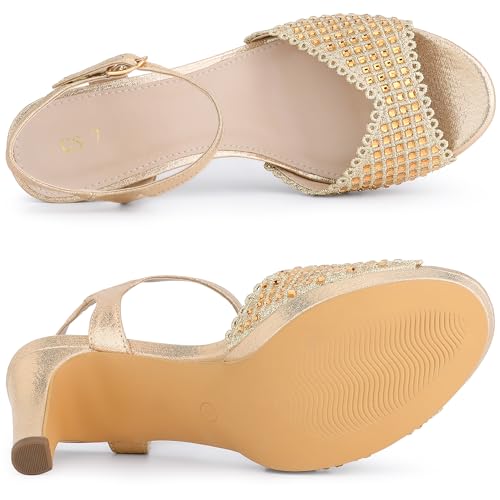 Allegra K Allegra K Women's Rhinestone Heels Metallic Stiletto Heel Gold Sparkly Sandals 8 M US