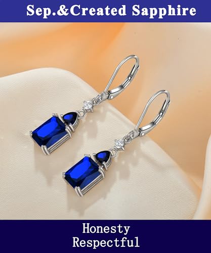 Fahonie Sterling Silver Drop Earrings with Cubic Zirconia Leverback Dangle Earrings Square Birthstone Jewelry Gifts for Women4