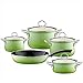 Produktbild Riess, 0558-036 Geschirr-Set 5-teilig, NOUVELLE, SMARAGD, bestehend aus: Fleischtopf mit Glasdeckel 16, 20, 24 cm, Kasserolle mit Glasdeckel20 cm, Emaille Pfanne 28 cm, Topfset, Kochtopfset, Kochgeschirr