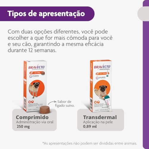 Bravecto® Cães 250mg - Antipulgas e Carrapatos - Cães de 4,5 a 10kg - 1 Comp. Mastigável - MSD Saúde